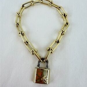 Kendra Scott Gold Padlock Chain Bracelet Crystal Accent Link Lock Closure